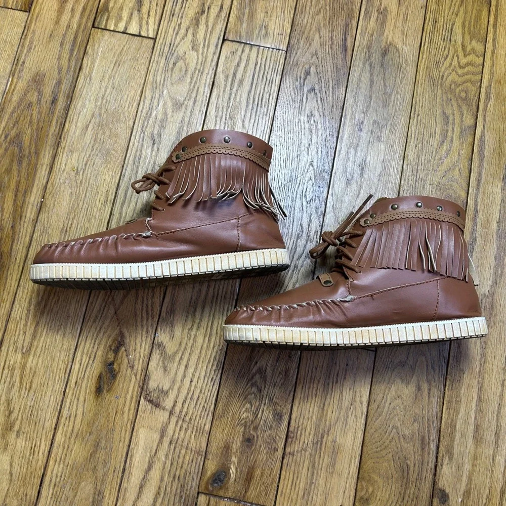 Code West Whiskey Fringe Moccasin Ankle Boots Brown Western Boho Mens